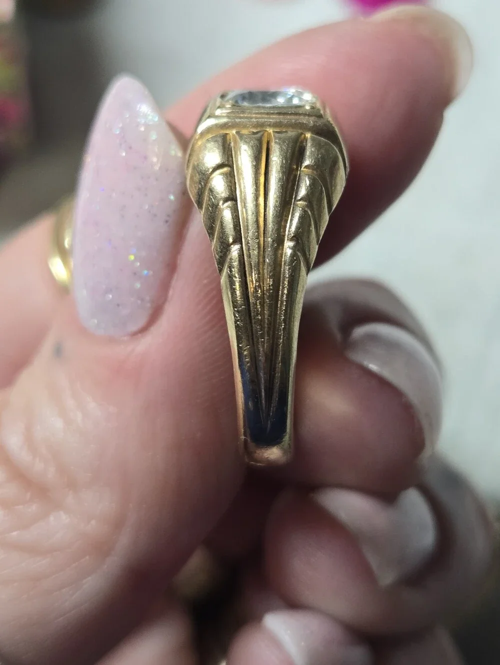 Vintage Gold Men's Ring with Clear Center Stone